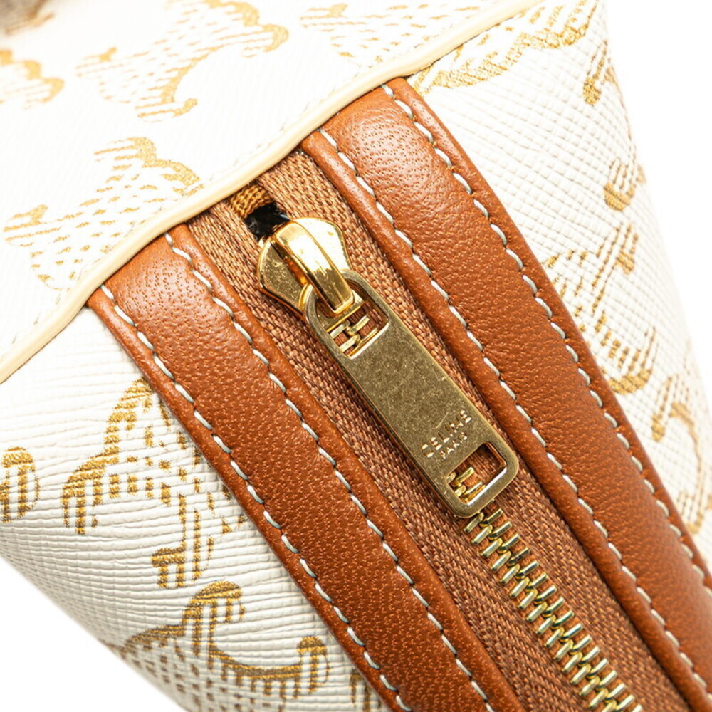 Celine Triomphe Chain Shoulder Bag White Brown Gold Leather - Picture 6 of 10